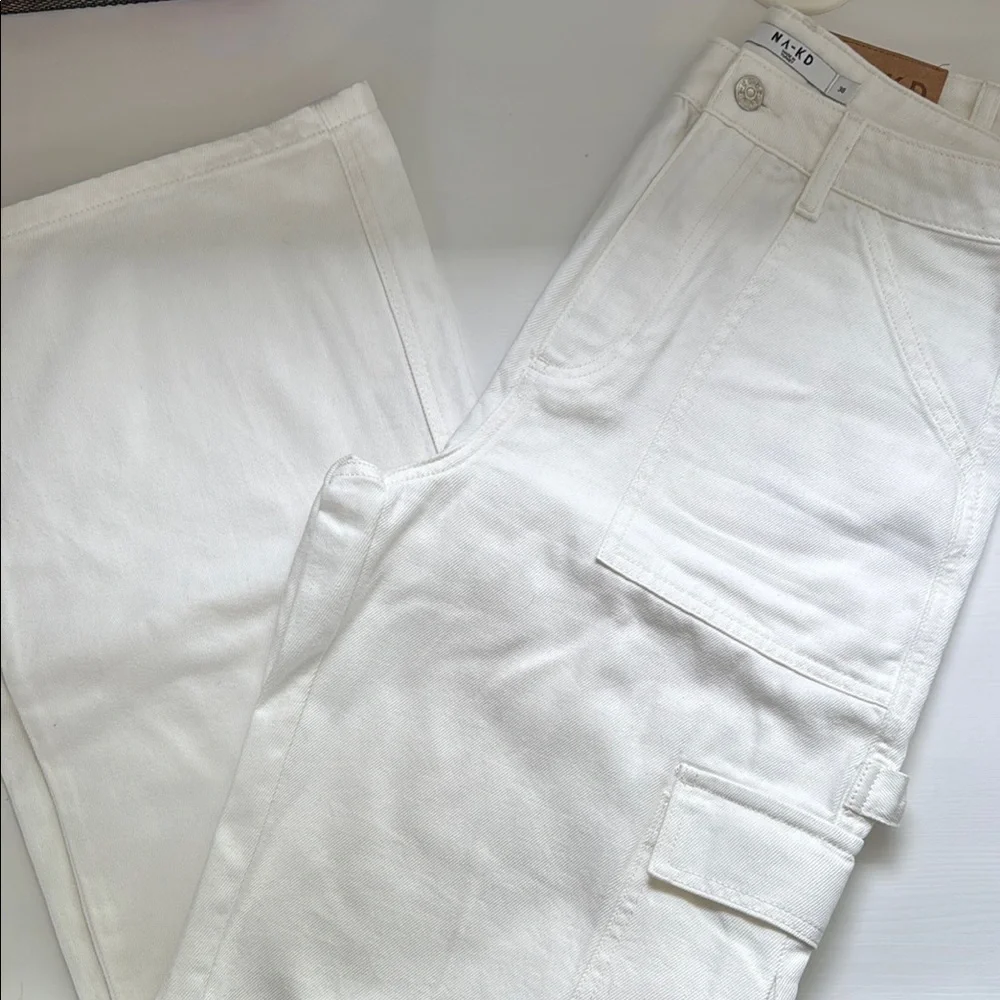 NA-KD White Utility Trousers - Picture 1 of 7